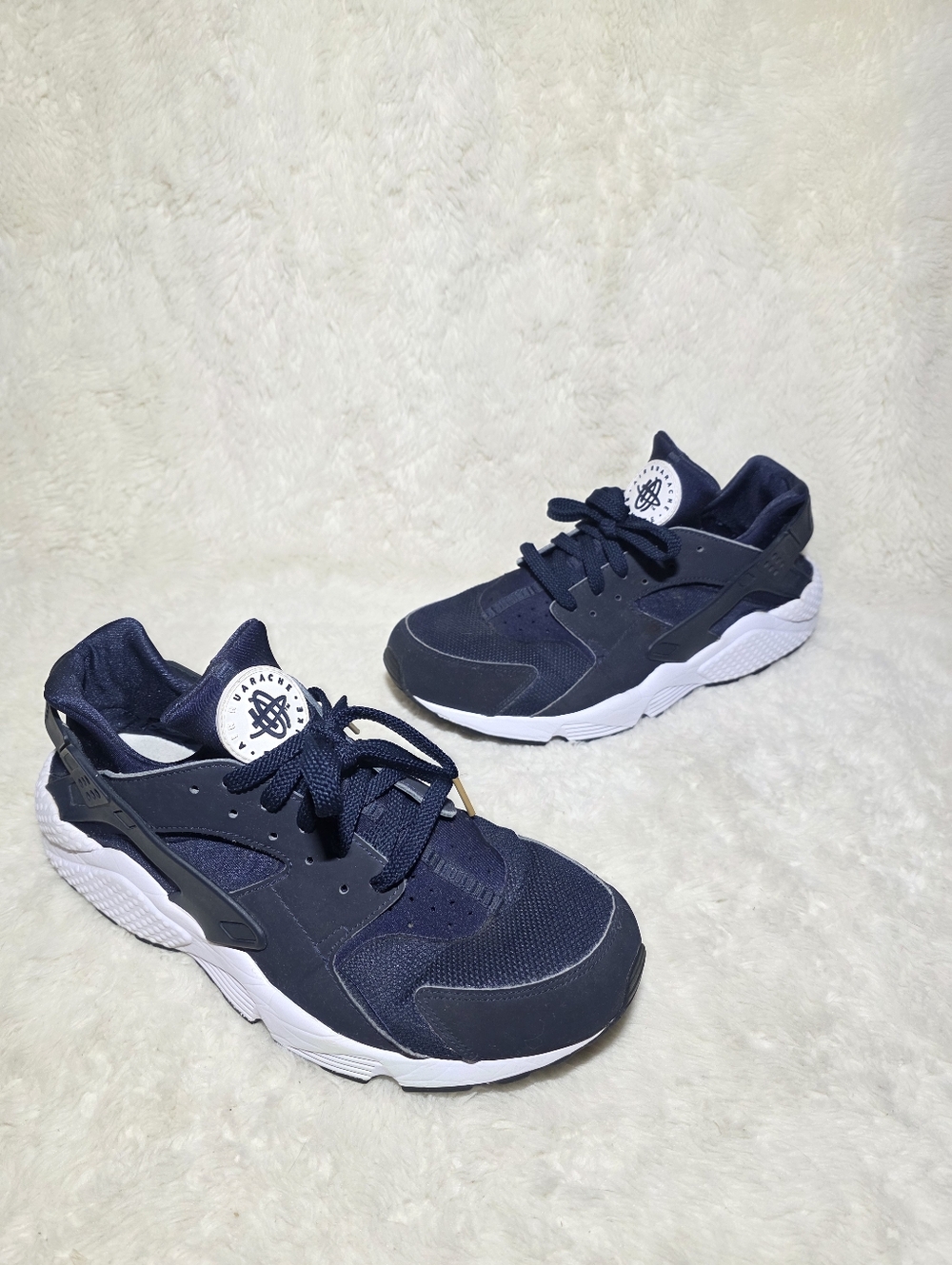 Nike Air Huarache Run Midnight Navy White Sneakers Crisp Classic Men's Size 12
